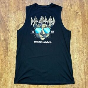 Def Leppard Rock and Roll Graphic Muscle Tank Top T-Shirt Dress Black Medium